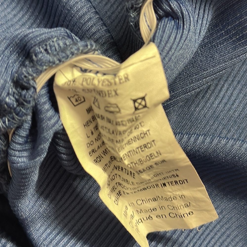 Beyove Blue Ruched Bodycon Ribbed V Neck Button Front Short Sleeve Mini Dress S - Picture 12 of 12